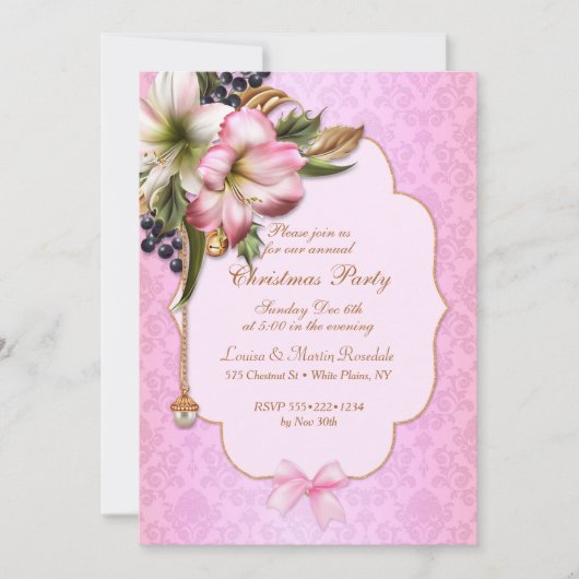 Roze Damask Victoriaans Bloemen Ornament Pearl Kaart (Voorkant)