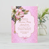 Roze Damask Victoriaans Bloemen Ornament Pearl Kaart (Staand voorkant)