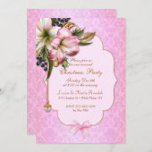 Roze Damask Victoriaans Bloemen Ornament Pearl Kaart (Voorkant / Achterkant)