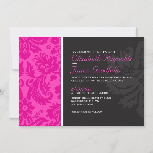 Roze Damask Wedding Invitations Kaart (Voorkant)