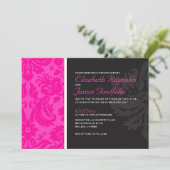 Roze Damask Wedding Invitations Kaart (Staand voorkant)