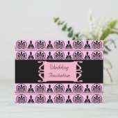 Roze Damask Wedding Kaart (Staand voorkant)