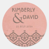 Roze  Damask Wedding Label (Voorkant)