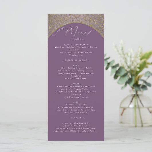 Roze  Damask Wedding Menu Kaart (Staand voorkant)