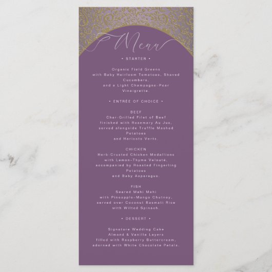 Roze  Damask Wedding Menu Kaart (Voorkant)
