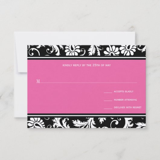 Roze Damask Wedding RSVP Kaart (Voorkant)
