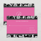Roze Damask Wedding RSVP Kaart (Voorkant / Achterkant)