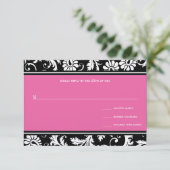 Roze Damask Wedding RSVP Kaart (Staand voorkant)