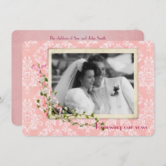 Roze Damask Wedding Vow Renewal Kaart (Voorkant / Achterkant)