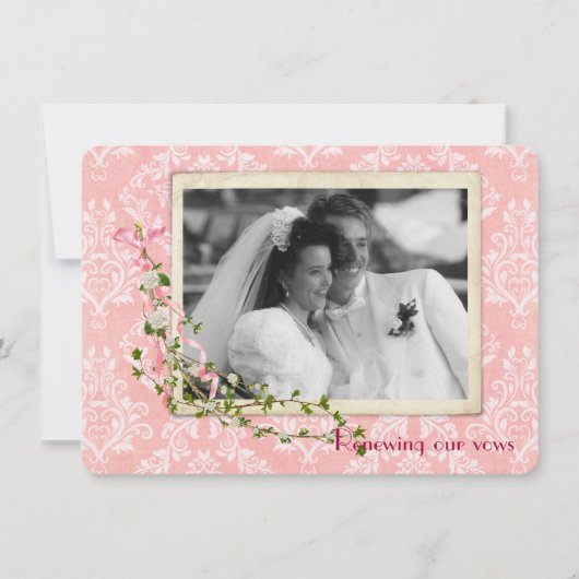 Roze Damask Wedding Vow Renewal Kaart (Voorkant)