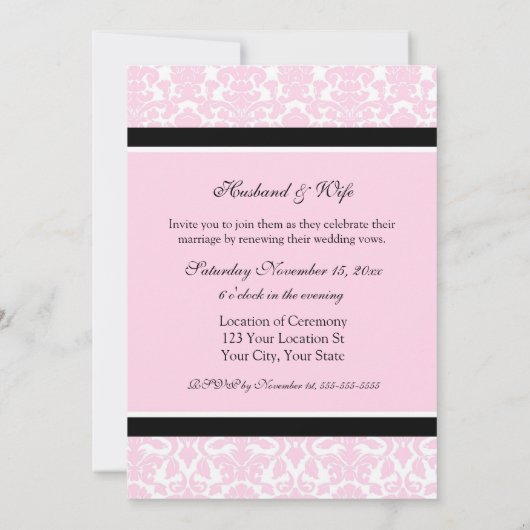 Roze Damask Wedding Vow Renewal Uitnodigingen (Achterkant)