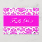 Roze Damask Weduwingstabel Briefkaart (Achterkant)