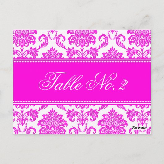 Roze Damask Weduwingstabel Briefkaart (Achterkant)