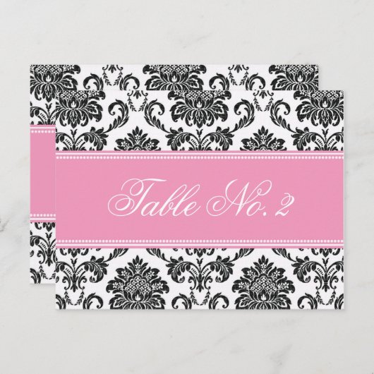 Roze Damask Weduwingstabel Briefkaart (Voorkant / Achterkant)