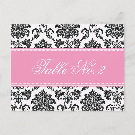Roze Damask Weduwingstabel Briefkaart (Achterkant)