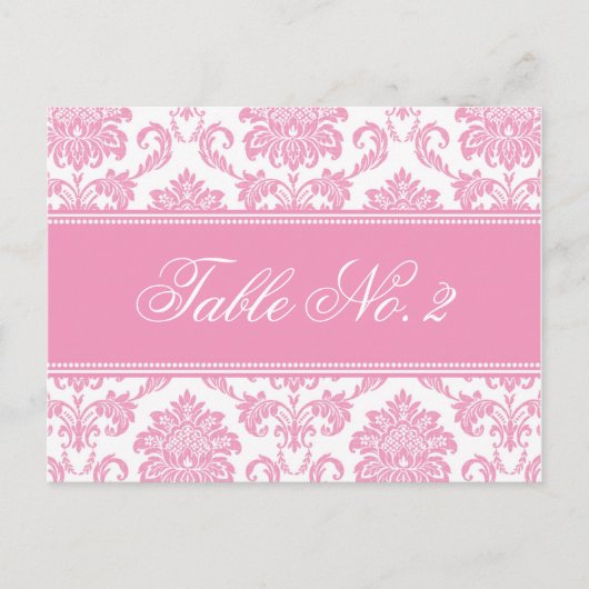 Roze Damask Weduwingstabel Briefkaart (Voorkant)
