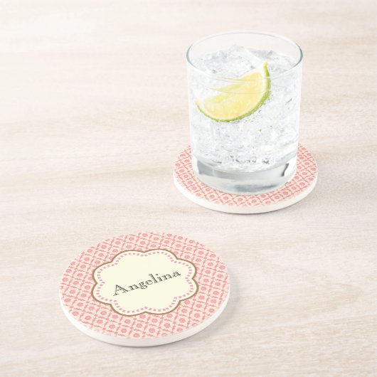 Roze Damask Zandsteen Onderzetter (Zijkant)