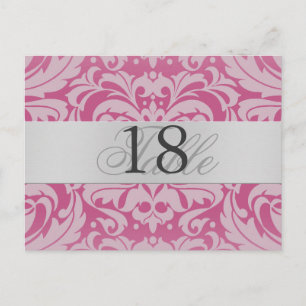Roze Damask Zilver Metalen Tafel Nummer Briefkaart