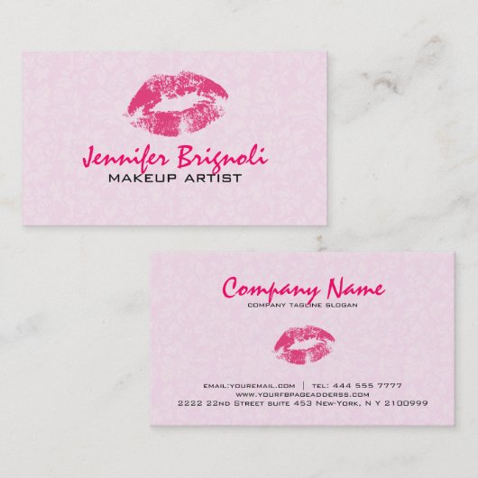 Roze Damasks Make-up Artist Design Visitekaartje (Voorkant / Achterkant)