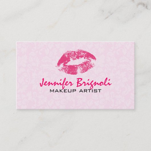 Roze Damasks Make-up Artist Design Visitekaartje (Voorkant)