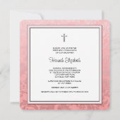 Roze Damaskus Cross Girls Eerste Communie Kaart (Achterkant)