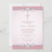 Roze Damaskus Kruis Eerste Communie Kaart (Voorkant)