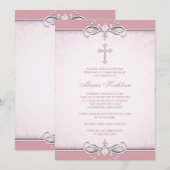 Roze Damaskus Kruis Eerste Communie Kaart (Voorkant / Achterkant)