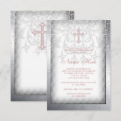 Roze Damaskus Kruis Eerste Communie Kaart (Voorkant / Achterkant)