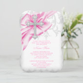 Roze Damaskus Kruis Eerste Communie Kaart (Staand voorkant)