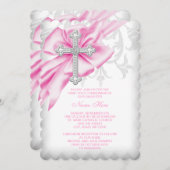 Roze Damaskus Kruis Eerste Communie Kaart (Voorkant / Achterkant)