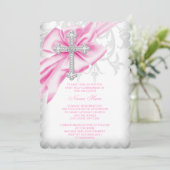 Roze Damaskus Kruis Eerste Communie Kaart (Staand voorkant)