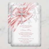 Roze Damaskus Kruis Eerste Communie Kaart (Voorkant / Achterkant)