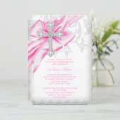 Roze Damaskus Kruis Eerste Communie Kaart (Staand voorkant)