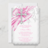 Roze Damaskus Kruis Eerste Communie Kaart (Voorkant)