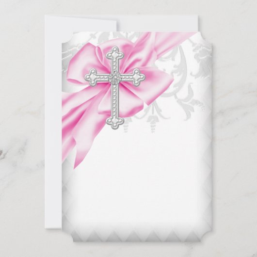 Roze Damaskus Kruis Eerste Communie Kaart (Achterkant)