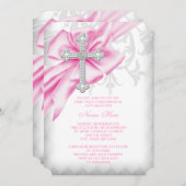 Roze Damaskus Kruis Eerste Communie Kaart (Voorkant / Achterkant)