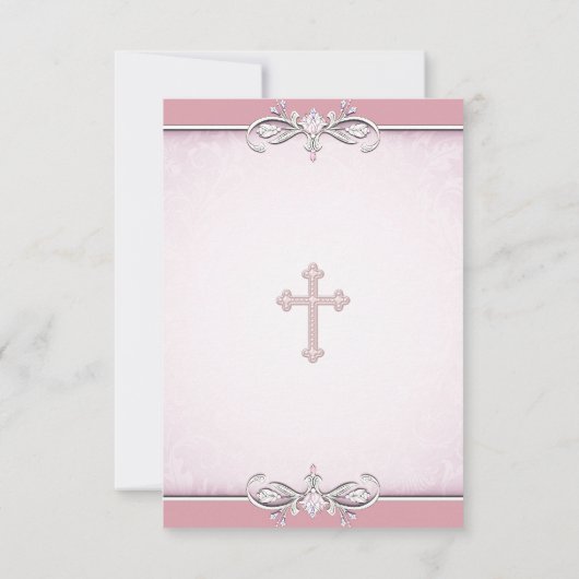 Roze Damaskus Kruis Eerste Communie Kaart (Achterkant)