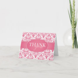 Roze Damast Blank Bruiloft Dank u Kaart