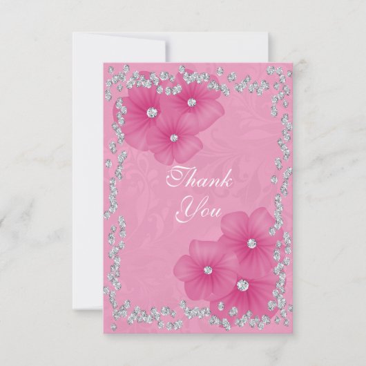 Roze Damast & Bloemen Bedankt (Voorkant)