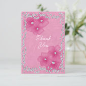 Roze Damast & Bloemen Bedankt (Staand voorkant)