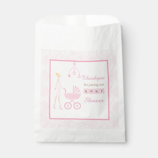 Roze Damast Blondine Babyshower Bedankzakje (Voorkant)