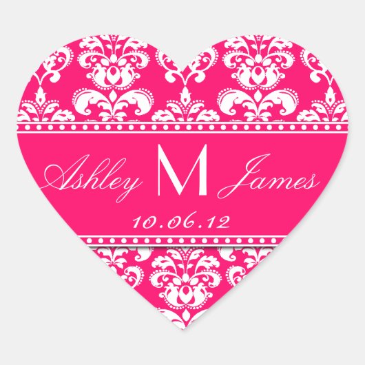 Roze Damast bruiloft gunst Sticker (Voorkant)