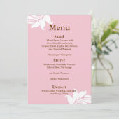 Roze Damast bruiloft Menu (Staand voorkant)
