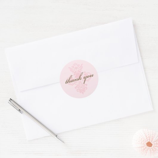 Roze damast dank u sticker (Envelop)