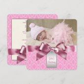 Roze Damast Doop Kaart (Voorkant / Achterkant)