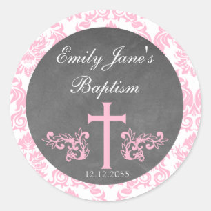 Roze Damast Doop Voor Stickers Labels