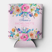 Roze Damast en kleurrijk boeket- Bachelorette Blikjeskoeler (Voorkant)