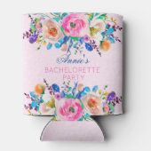 Roze Damast en kleurrijk boeket- Bachelorette Blikjeskoeler (Achterkant)