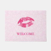 Roze damast en rode lippen deurmat (Voorkant)