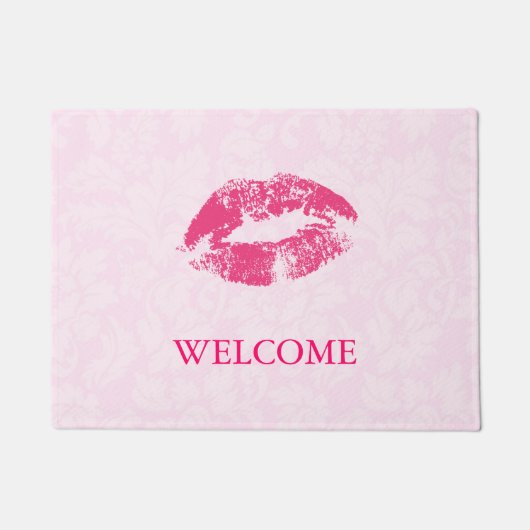 Roze damast en rode lippen deurmat (Voorkant)